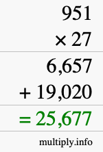 How to calculate 951 times 27 using long multiplication