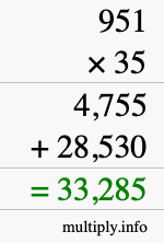 How to calculate 951 times 35 using long multiplication