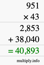 How to calculate 951 times 43 using long multiplication