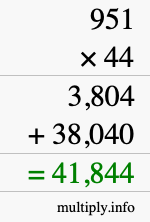 How to calculate 951 times 44 using long multiplication