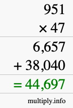 How to calculate 951 times 47 using long multiplication