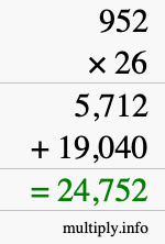 How to calculate 952 times 26 using long multiplication
