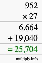 How to calculate 952 times 27 using long multiplication