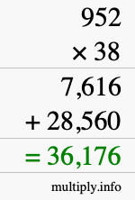 How to calculate 952 times 38 using long multiplication