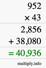 How to calculate 952 times 43 using long multiplication