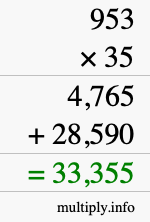 How to calculate 953 times 35 using long multiplication