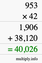 How to calculate 953 times 42 using long multiplication