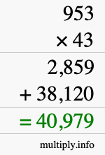 How to calculate 953 times 43 using long multiplication