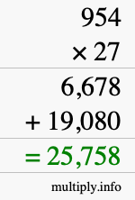 How to calculate 954 times 27 using long multiplication
