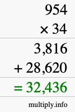 How to calculate 954 times 34 using long multiplication