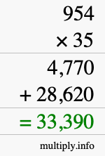 How to calculate 954 times 35 using long multiplication