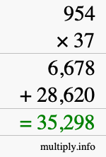 How to calculate 954 times 37 using long multiplication