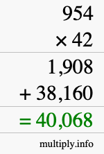 How to calculate 954 times 42 using long multiplication