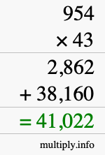 How to calculate 954 times 43 using long multiplication