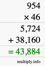 How to calculate 954 times 46 using long multiplication