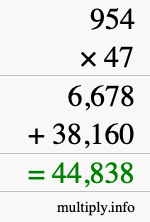 How to calculate 954 times 47 using long multiplication