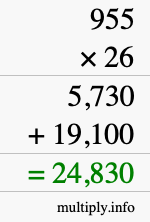 How to calculate 955 times 26 using long multiplication