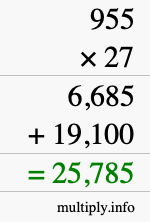 How to calculate 955 times 27 using long multiplication