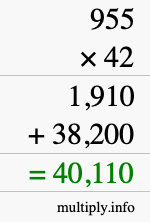 How to calculate 955 times 42 using long multiplication