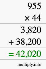 How to calculate 955 times 44 using long multiplication