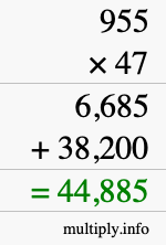 How to calculate 955 times 47 using long multiplication
