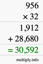 How to calculate 956 times 32 using long multiplication