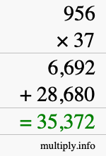 How to calculate 956 times 37 using long multiplication