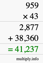 How to calculate 959 times 43 using long multiplication