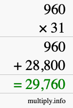 How to calculate 960 times 31 using long multiplication