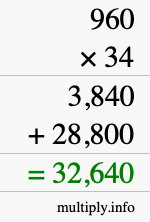 How to calculate 960 times 34 using long multiplication