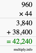How to calculate 960 times 44 using long multiplication