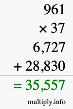 How to calculate 961 times 37 using long multiplication