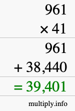 How to calculate 961 times 41 using long multiplication