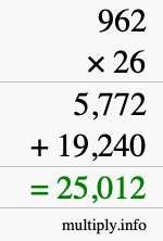 How to calculate 962 times 26 using long multiplication