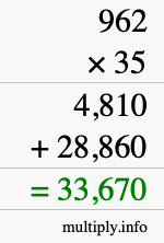 How to calculate 962 times 35 using long multiplication