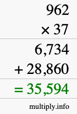 How to calculate 962 times 37 using long multiplication