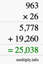 How to calculate 963 times 26 using long multiplication