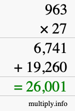 How to calculate 963 times 27 using long multiplication