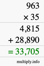How to calculate 963 times 35 using long multiplication