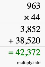 How to calculate 963 times 44 using long multiplication