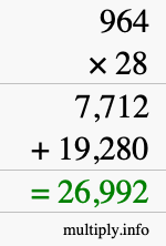 How to calculate 964 times 28 using long multiplication