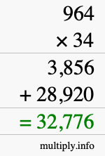 How to calculate 964 times 34 using long multiplication
