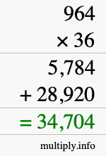 How to calculate 964 times 36 using long multiplication