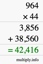 How to calculate 964 times 44 using long multiplication