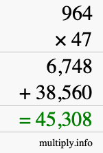 How to calculate 964 times 47 using long multiplication