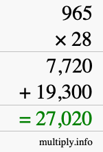 How to calculate 965 times 28 using long multiplication