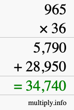 How to calculate 965 times 36 using long multiplication