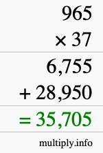 How to calculate 965 times 37 using long multiplication