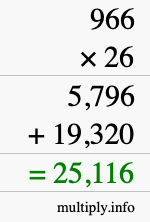 How to calculate 966 times 26 using long multiplication
