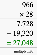 How to calculate 966 times 28 using long multiplication